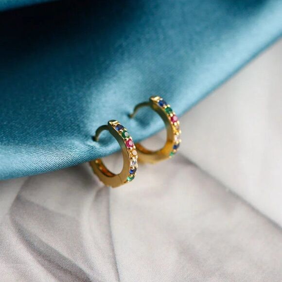 Rainbow Gem Huggie Hoop Earrings - Picture 1 of 4